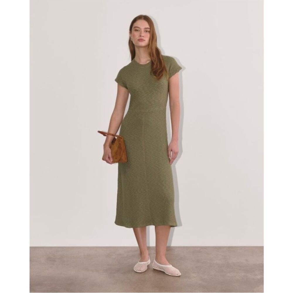Minimalist Everlane THE RIB-KNIT CAP-SLEEVE MIDI DRESS XL